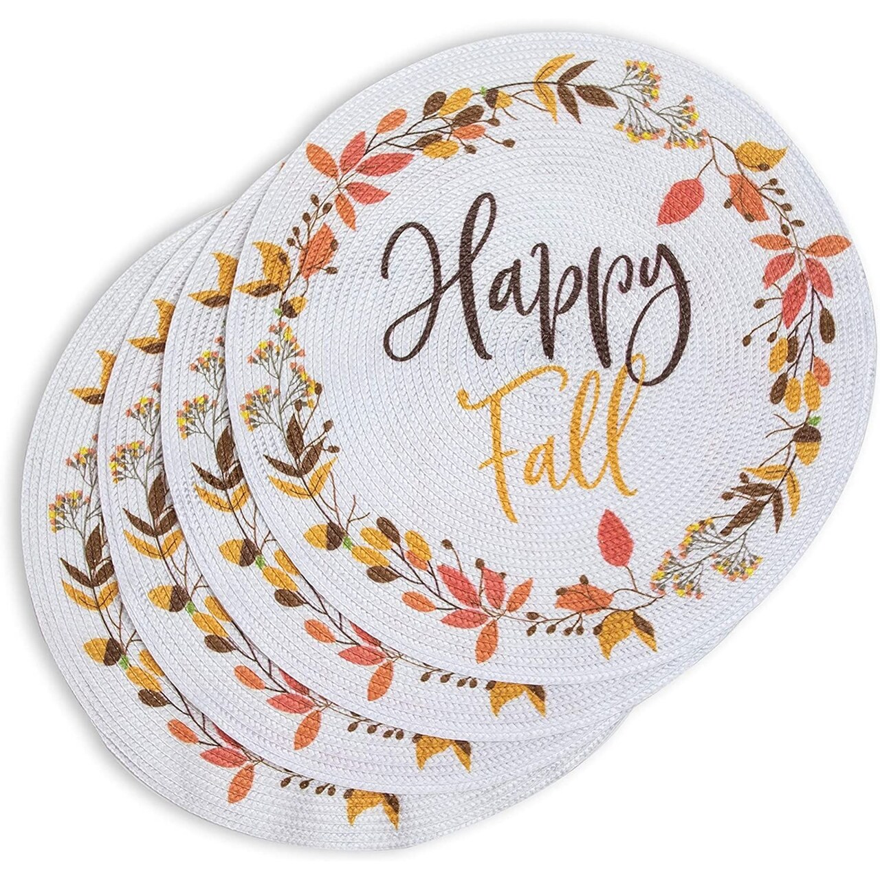 Woven Round Placemats Set, Happy Fall Dinner Mats (15 In, 4 Pack)